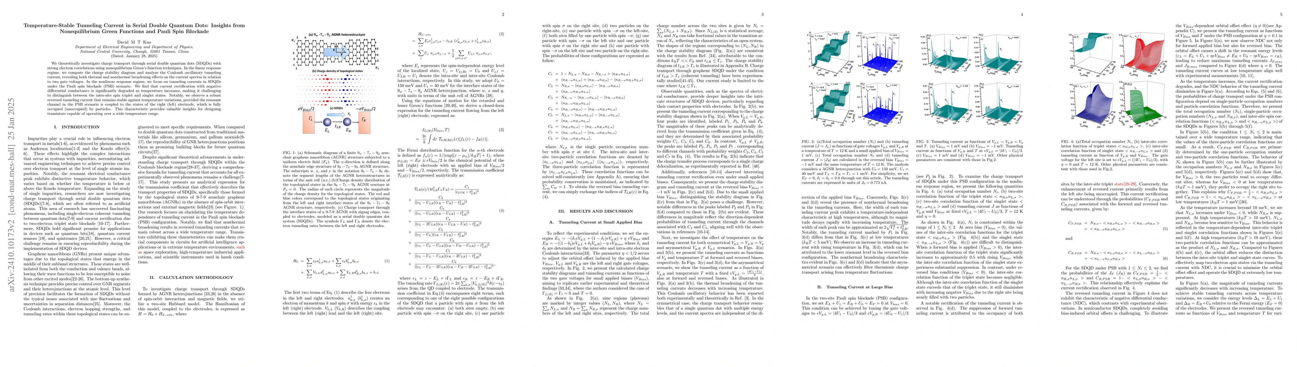 Thumbnail for Temperature-Stable Tunneling Current in Serial Double Quantum Dots:
  Insights from Nonequilibrium Green Functions and Pauli Spin Blockade