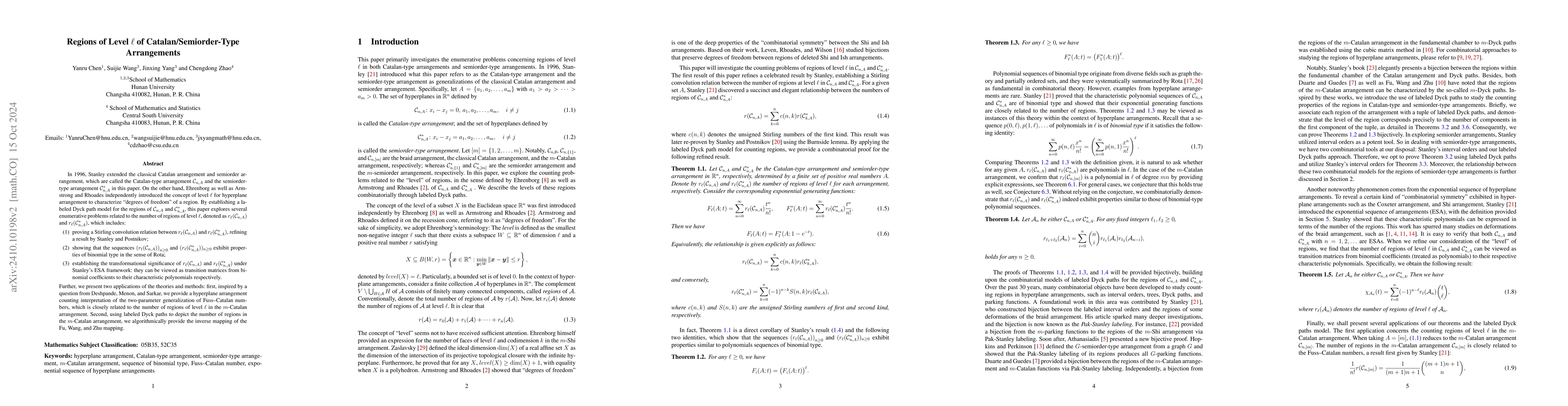 Thumbnail for Regions of Level $\ell$ of Catalan/Semiorder-Type Arrangements