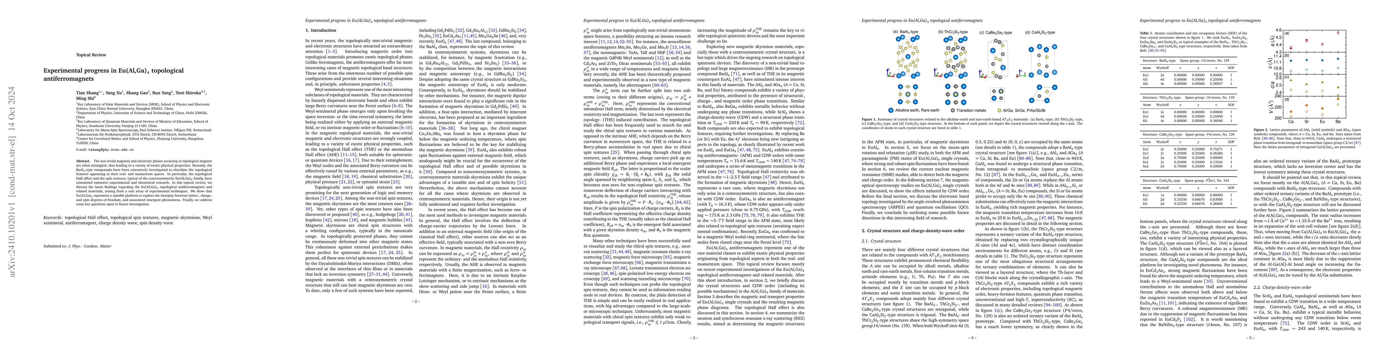Thumbnail for Experimental progress in Eu(Al,Ga)$_4$ topological antiferromagnets