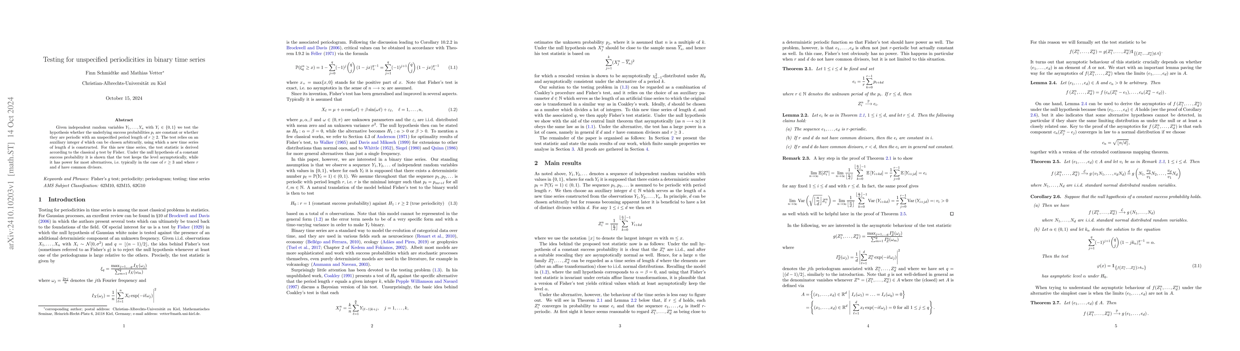 Thumbnail for Testing for unspecified periodicities in binary time series