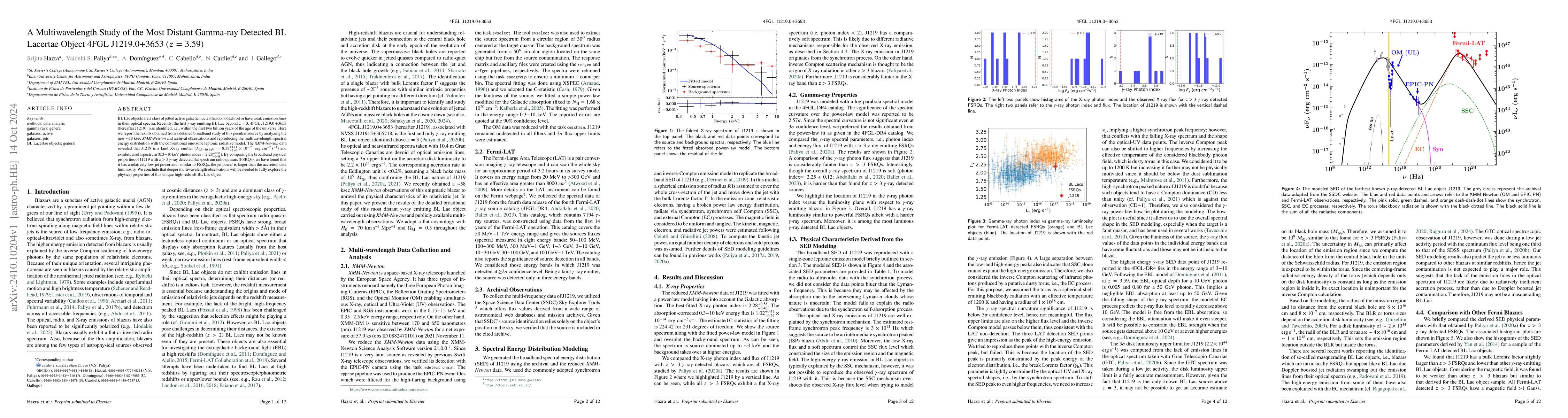 Thumbnail for A Multiwavelength Study of the Most Distant Gamma-ray Detected BL
  Lacertae Object 4FGL J1219.0+3653 ($z=3.59$)