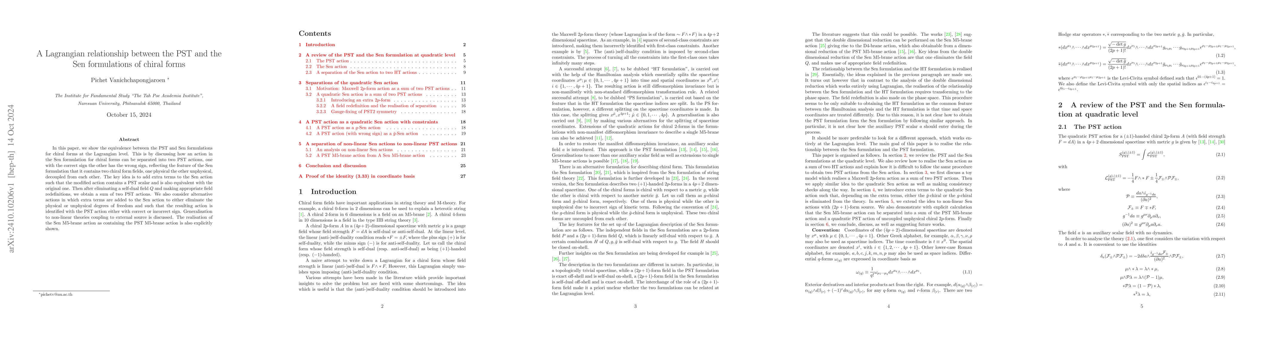 Thumbnail for A Lagrangian relationship between the PST and the Sen formulations of
  chiral forms