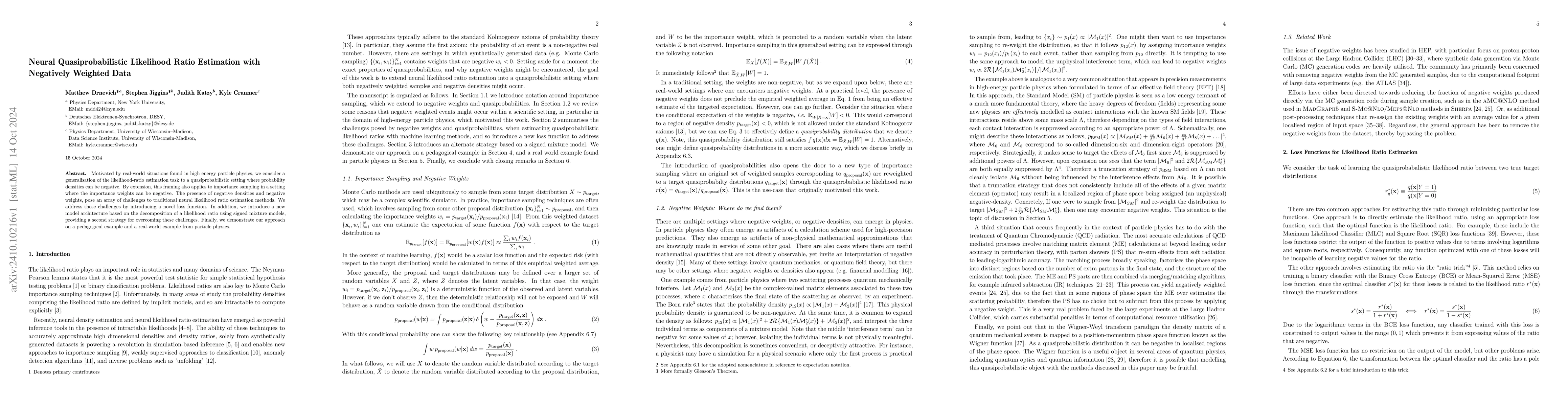Thumbnail for Neural Quasiprobabilistic Likelihood Ratio Estimation with Negatively
  Weighted Data