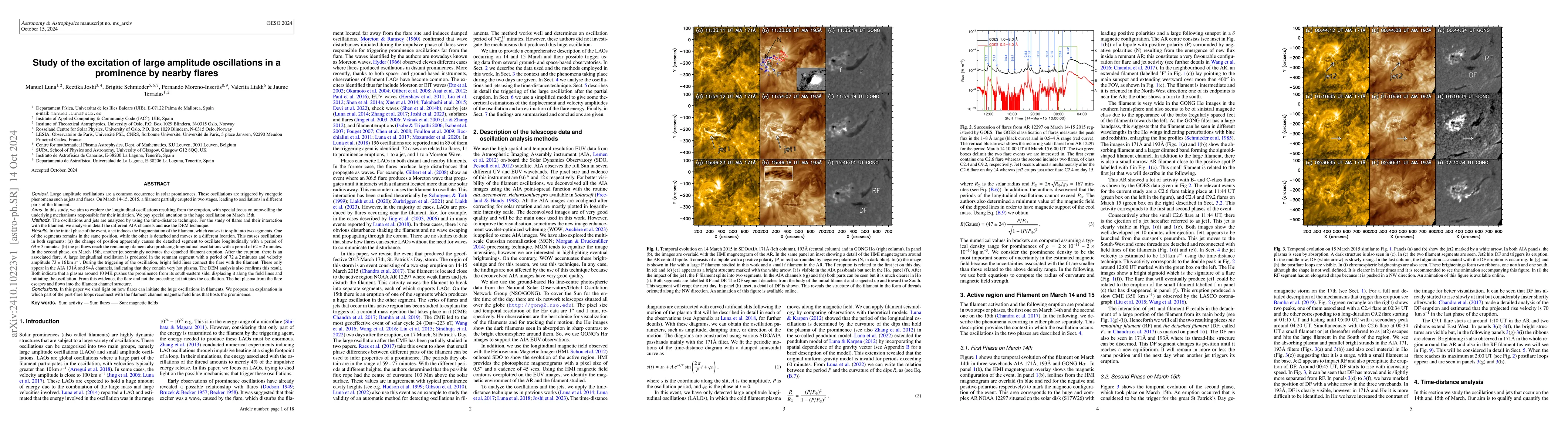 Thumbnail for Study of the excitation of large amplitude oscillations in a prominence
  by nearby flares