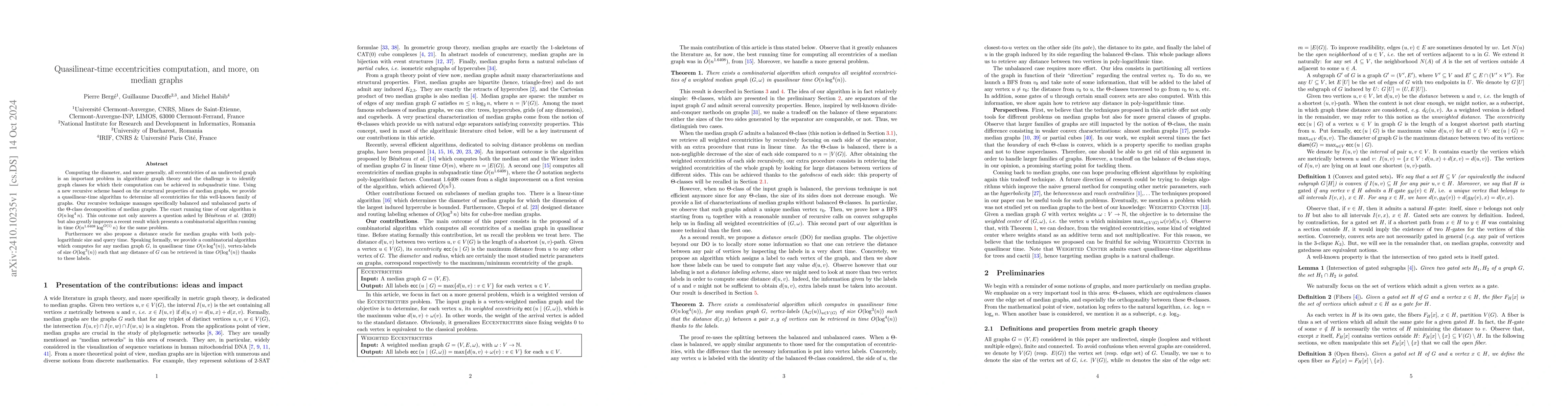 Thumbnail for Quasilinear-time eccentricities computation, and more, on median graphs