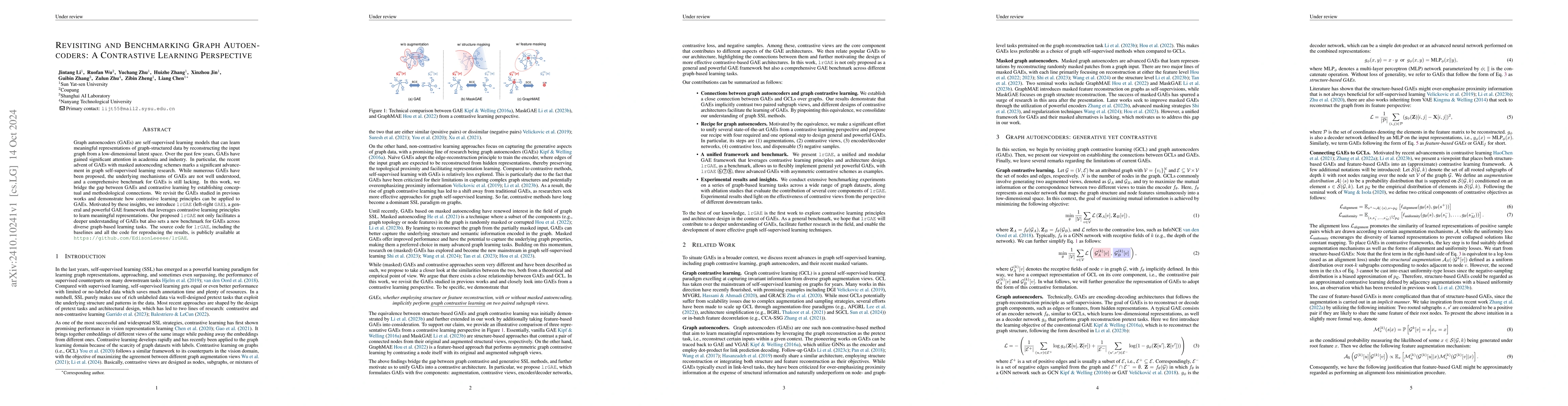 Thumbnail for Revisiting and Benchmarking Graph Autoencoders: A Contrastive Learning
  Perspective