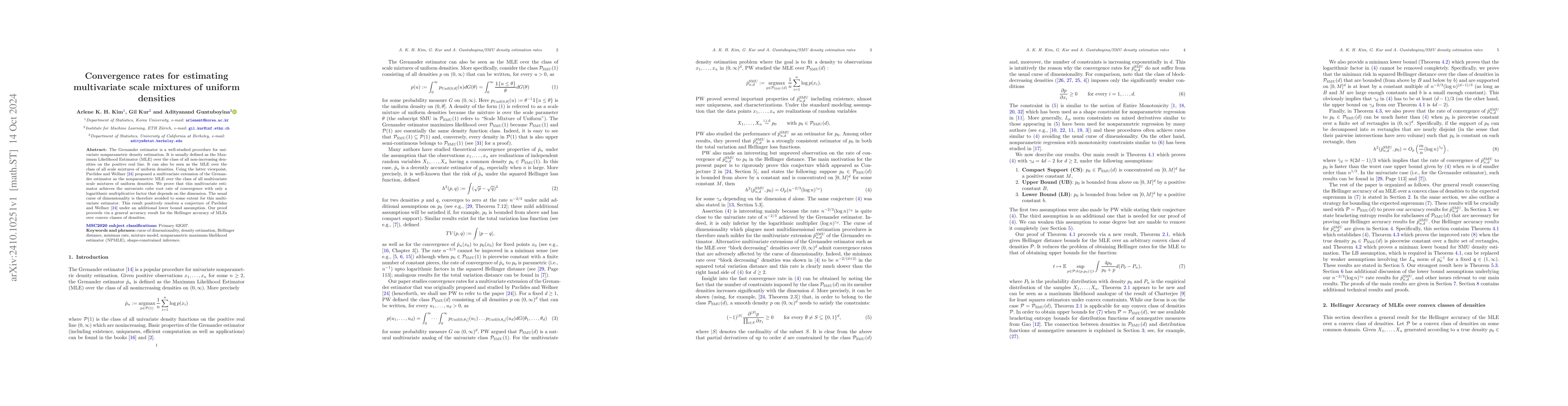 Thumbnail for Convergence rates for estimating multivariate scale mixtures of uniform
  densities