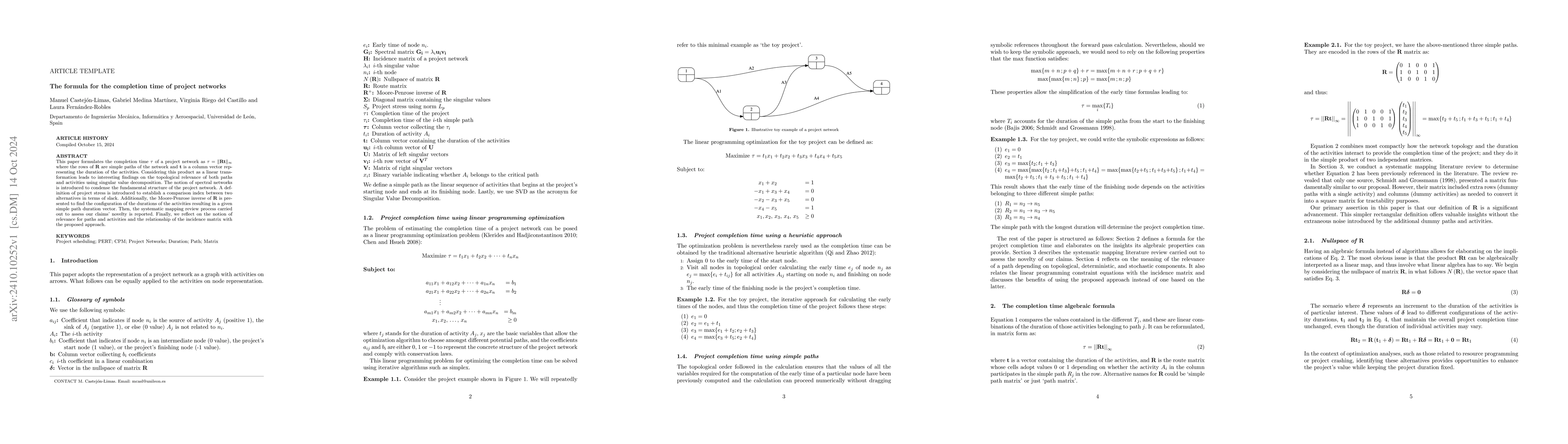 Thumbnail for The formula for the completion time of project networks