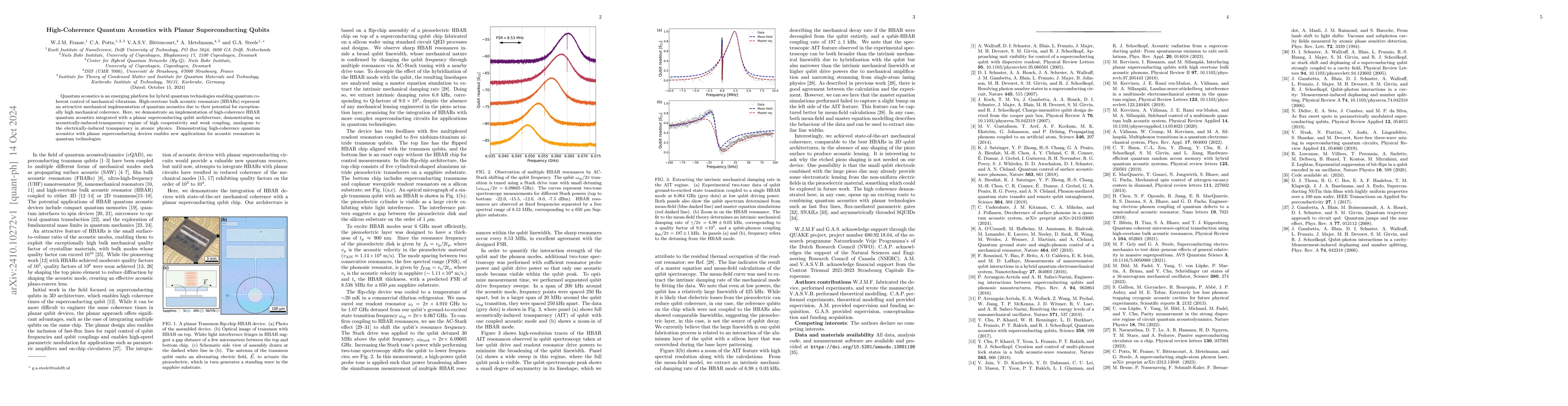 Thumbnail for High-Coherence Quantum Acoustics with Planar Superconducting Qubits