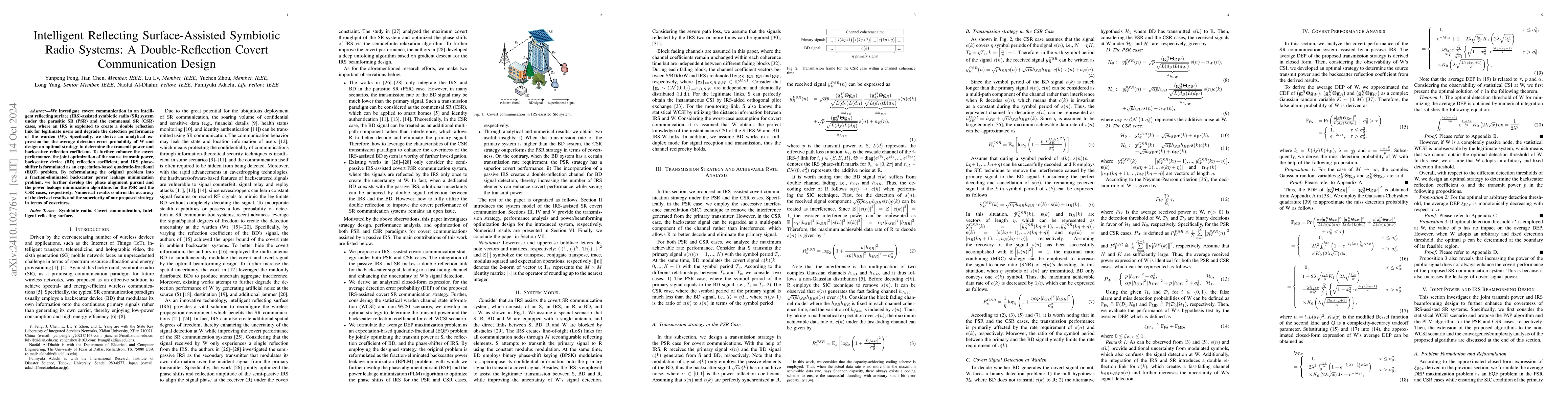Thumbnail for Intelligent Reflecting Surface-Assisted Symbiotic Radio Systems: A
  Double-Reflection Covert Communication Design