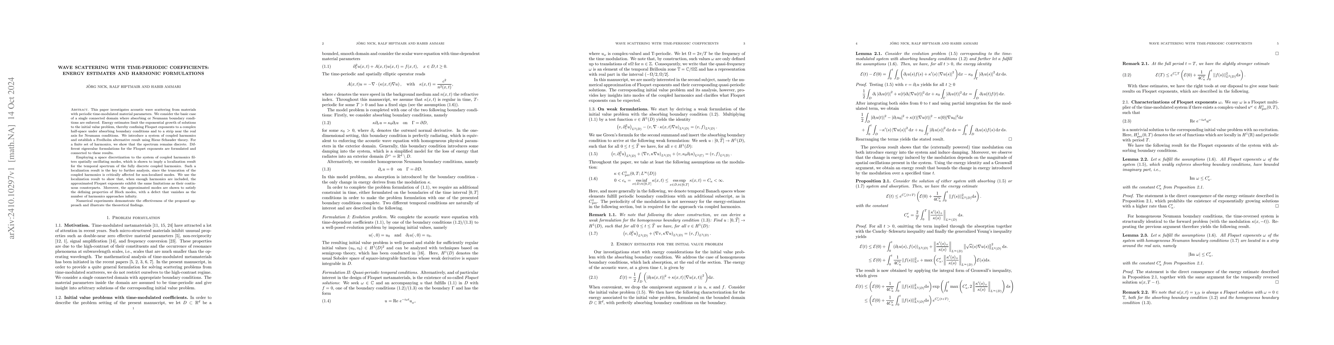 Thumbnail for Wave scattering with time-periodic coefficients: Energy estimates and
  harmonic formulations