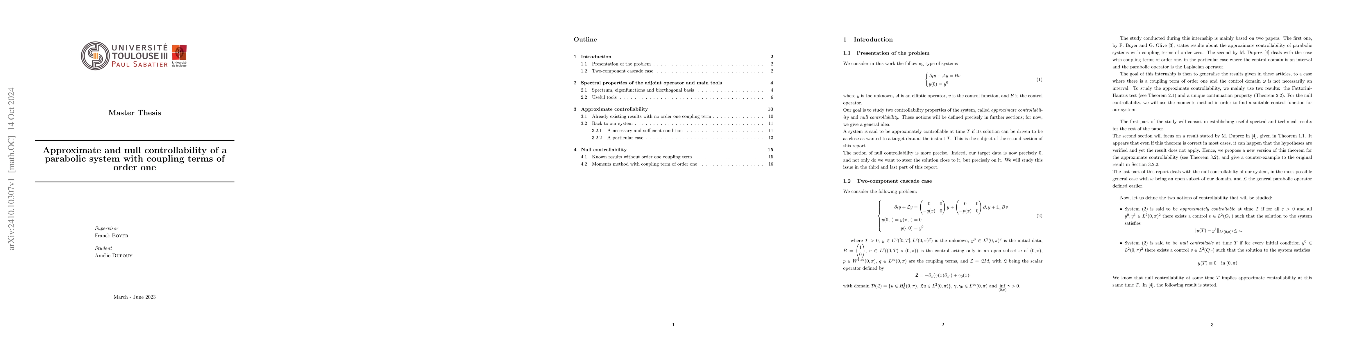 Thumbnail for Approximate and null controllability of a parabolic system with coupling
  terms of order one