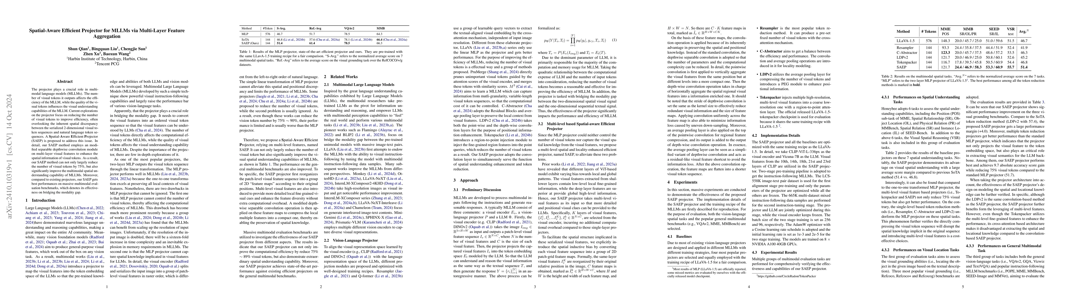 Thumbnail for Spatial-Aware Efficient Projector for MLLMs via Multi-Layer Feature
  Aggregation