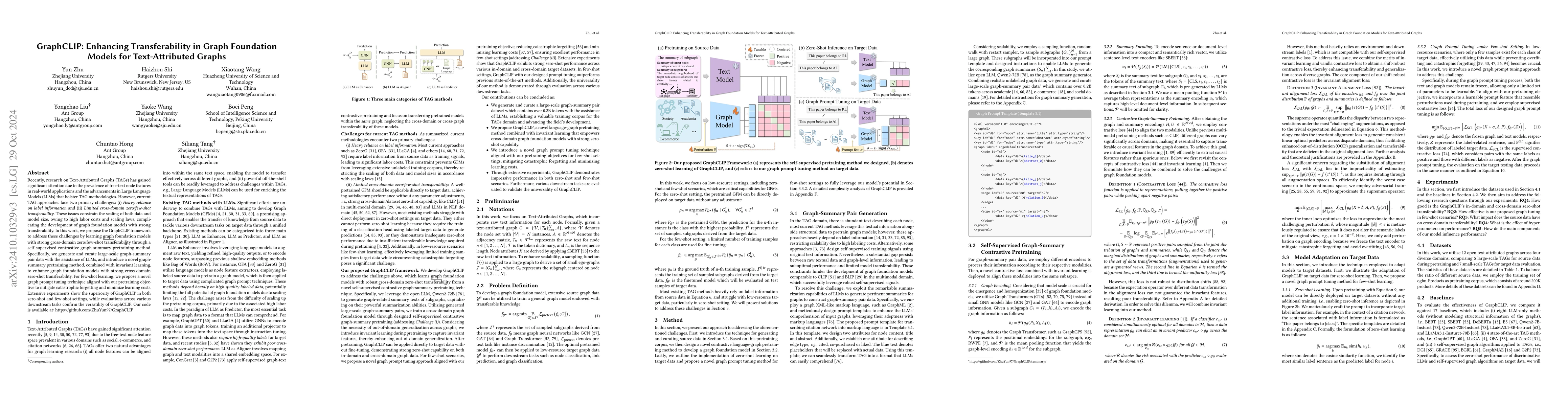 Thumbnail for GraphCLIP: Enhancing Transferability in Graph Foundation Models for
  Text-Attributed Graphs