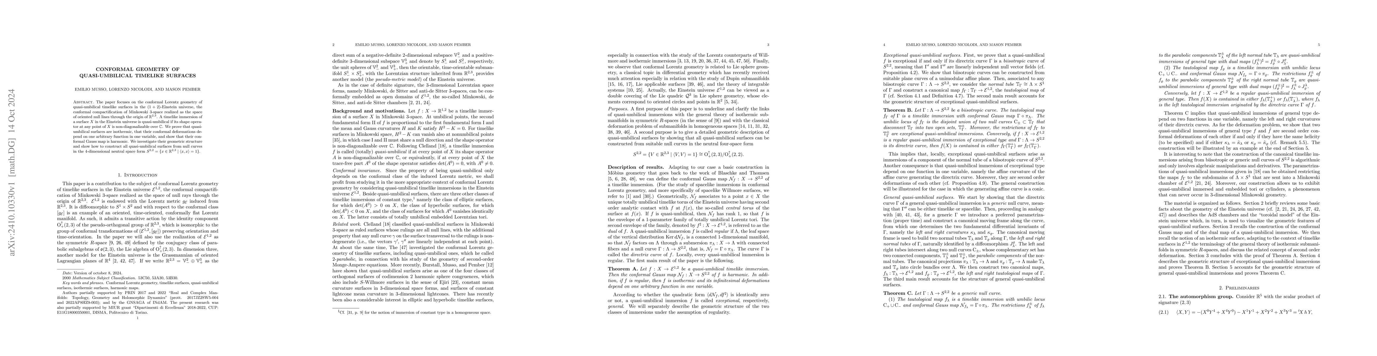Thumbnail for Conformal geometry of quasi-umbilical timelike surfaces
