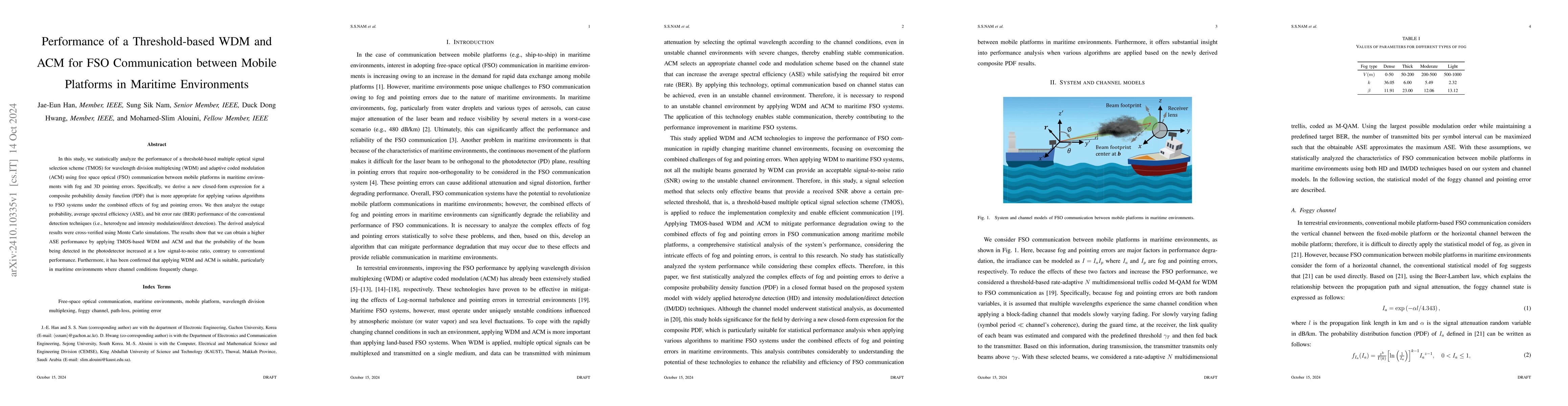 Thumbnail for Performance of a Threshold-based WDM and ACM for FSO Communication
  between Mobile Platforms in Maritime Environments