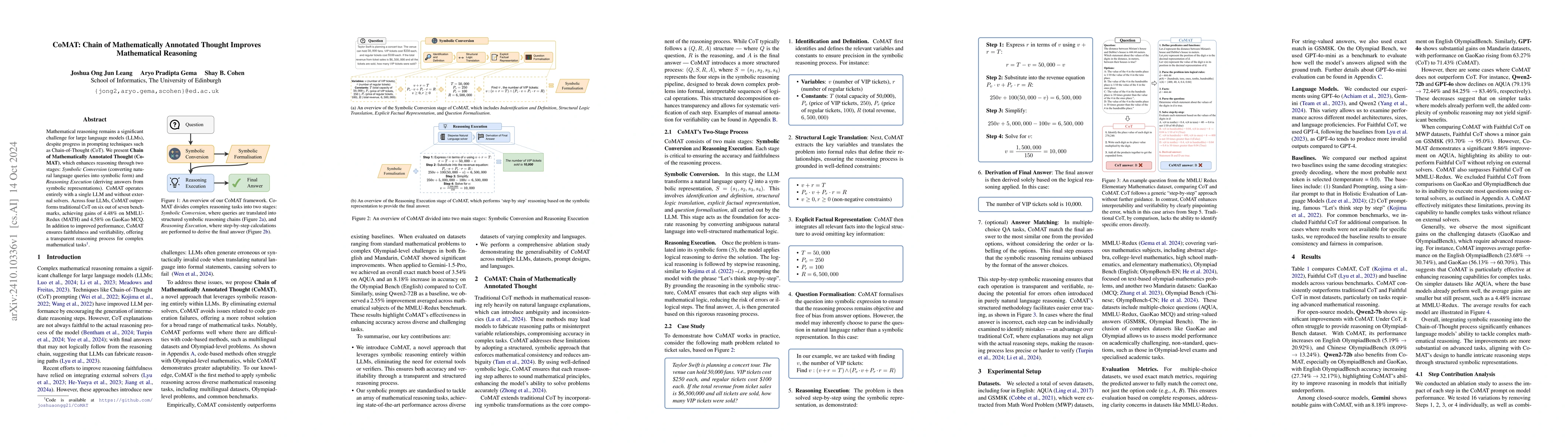 Thumbnail for CoMAT: Chain of Mathematically Annotated Thought Improves Mathematical
  Reasoning