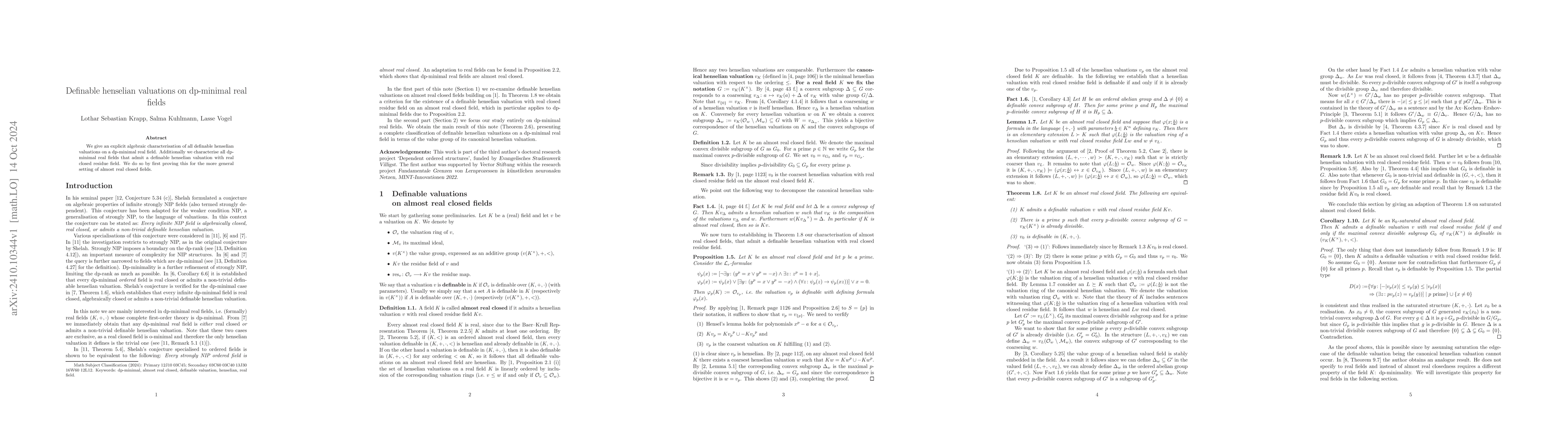 Thumbnail for Definable henselian valuations on dp-minimal real fields