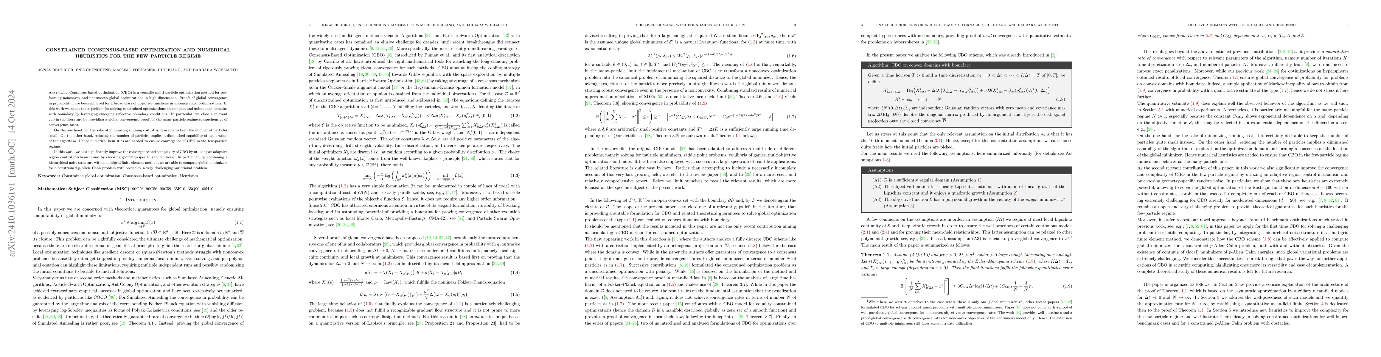 Thumbnail for Constrained Consensus-Based Optimization and Numerical Heuristics for
  the Few Particle Regime