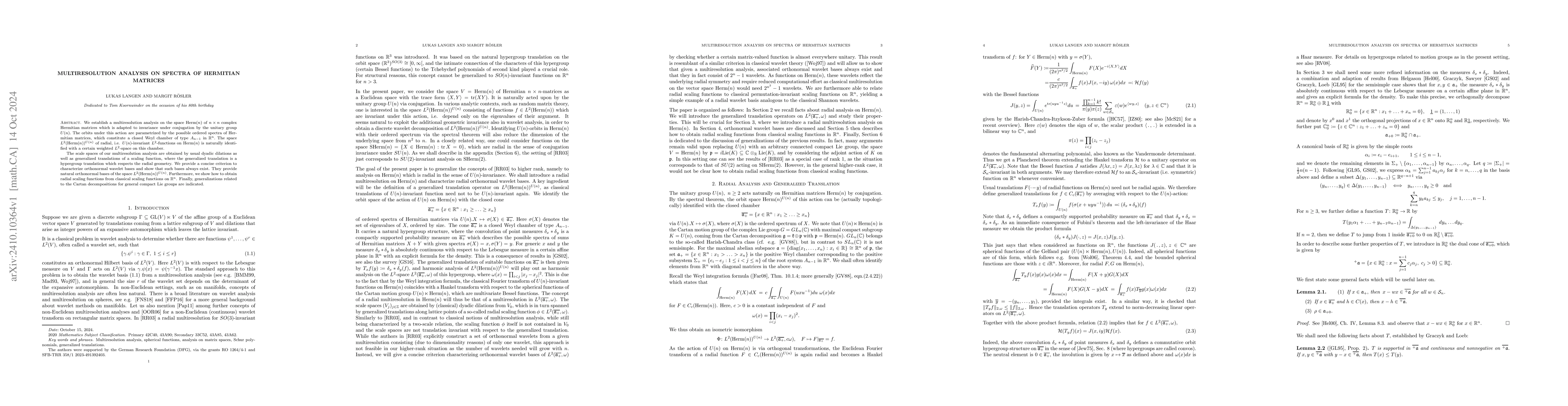 Thumbnail for Multiresolution analysis on spectra of hermitian matrices
