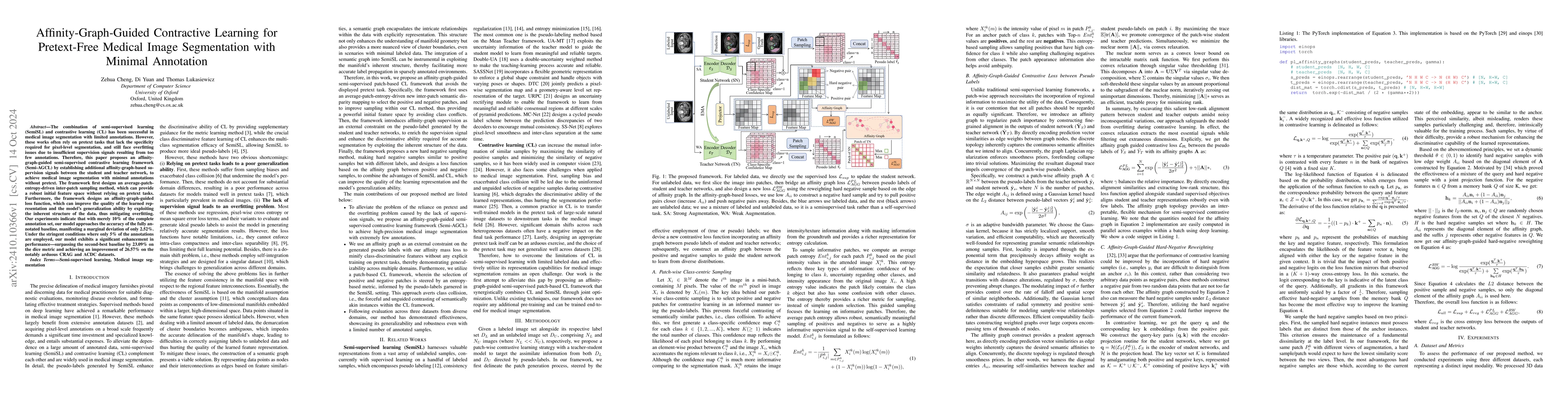 Thumbnail for Affinity-Graph-Guided Contractive Learning for Pretext-Free Medical
  Image Segmentation with Minimal Annotation