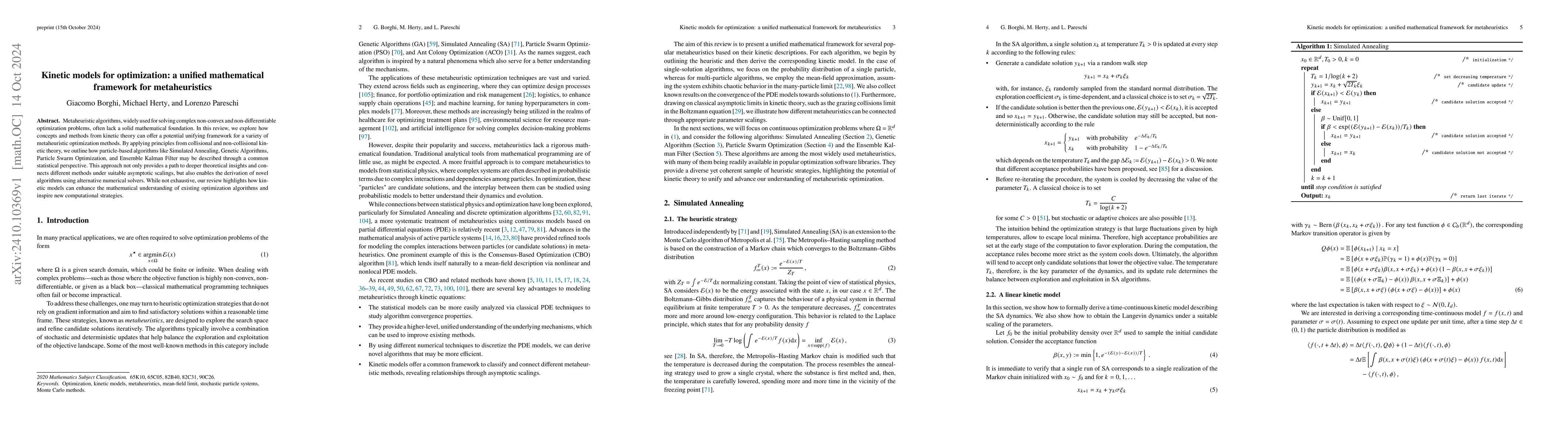 Thumbnail for Kinetic models for optimization: a unified mathematical framework for
  metaheuristics