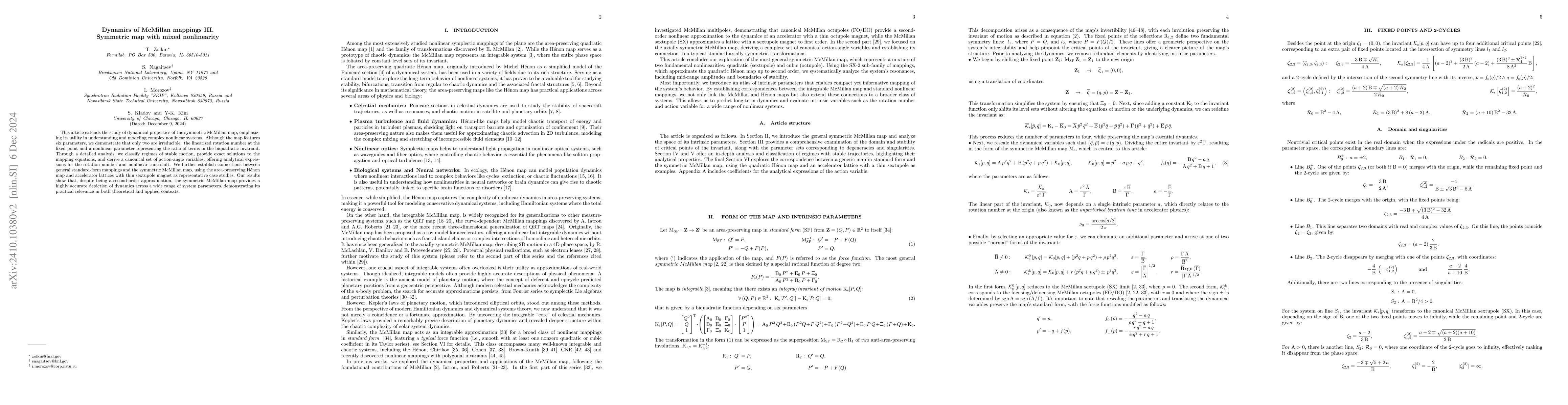 Thumbnail for Dynamics of McMillan mappings III. Symmetric map with mixed nonlinearity