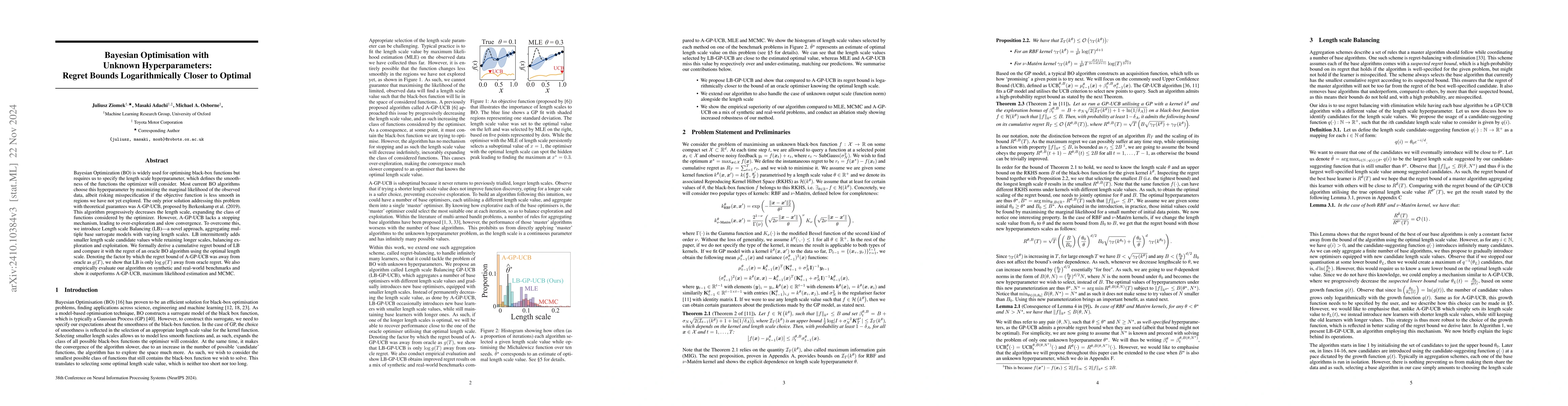 Thumbnail for Bayesian Optimisation with Unknown Hyperparameters: Regret Bounds
  Logarithmically Closer to Optimal