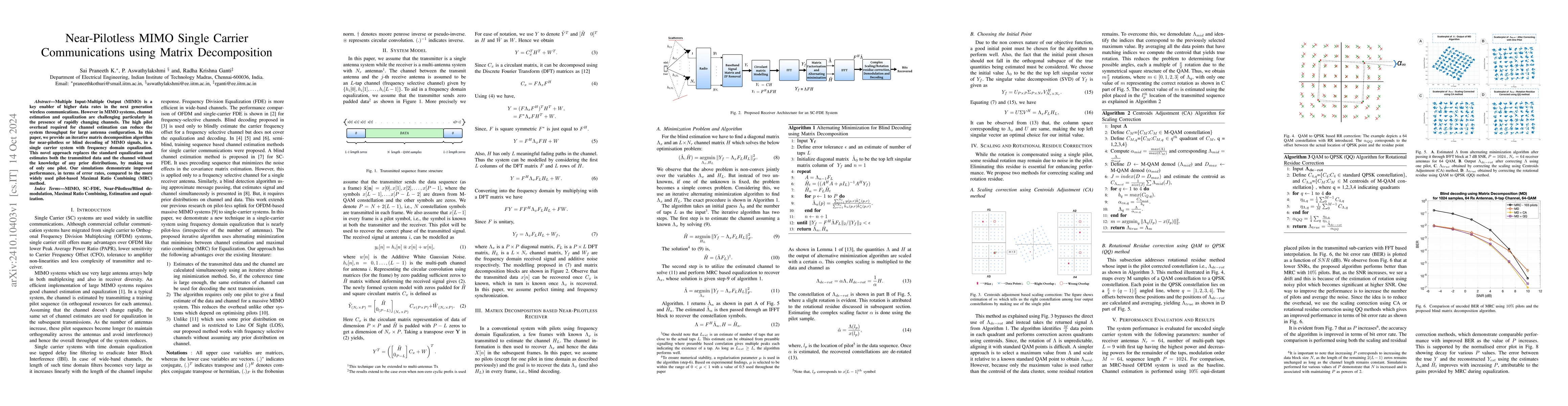Thumbnail for Near-Pilotless MIMO Single Carrier Communications using Matrix
  Decomposition