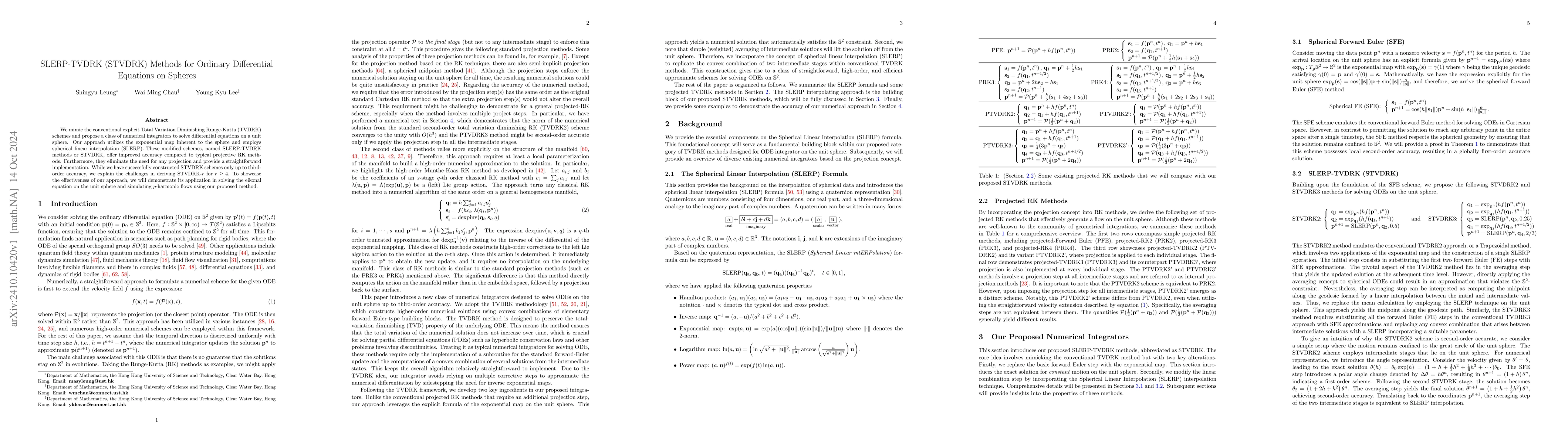 Thumbnail for SLERP-TVDRK (STVDRK) Methods for Ordinary Differential Equations on
  Spheres