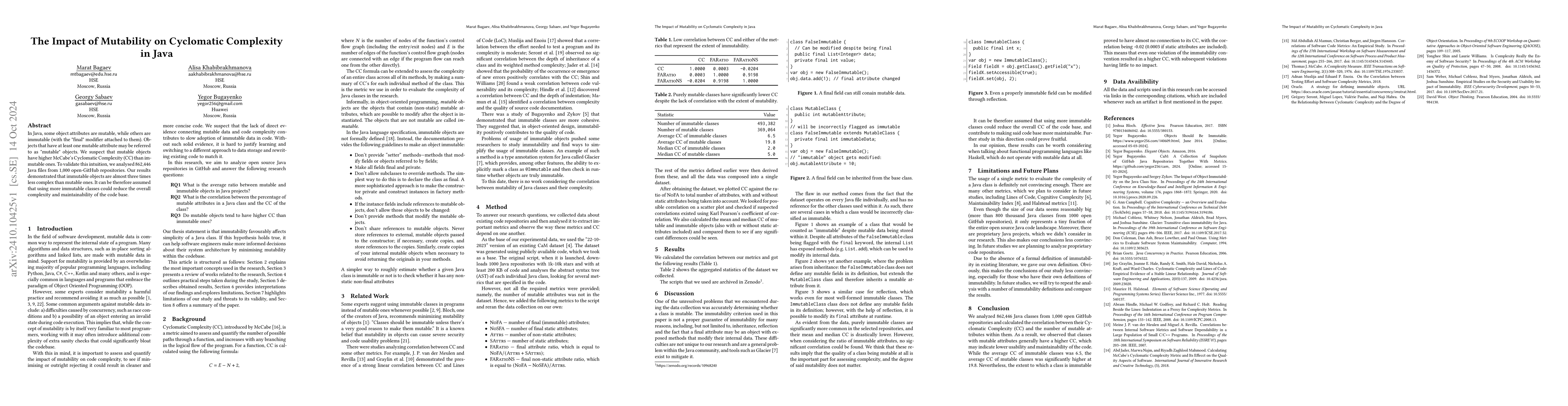 Thumbnail for The Impact of Mutability on Cyclomatic Complexity in Java