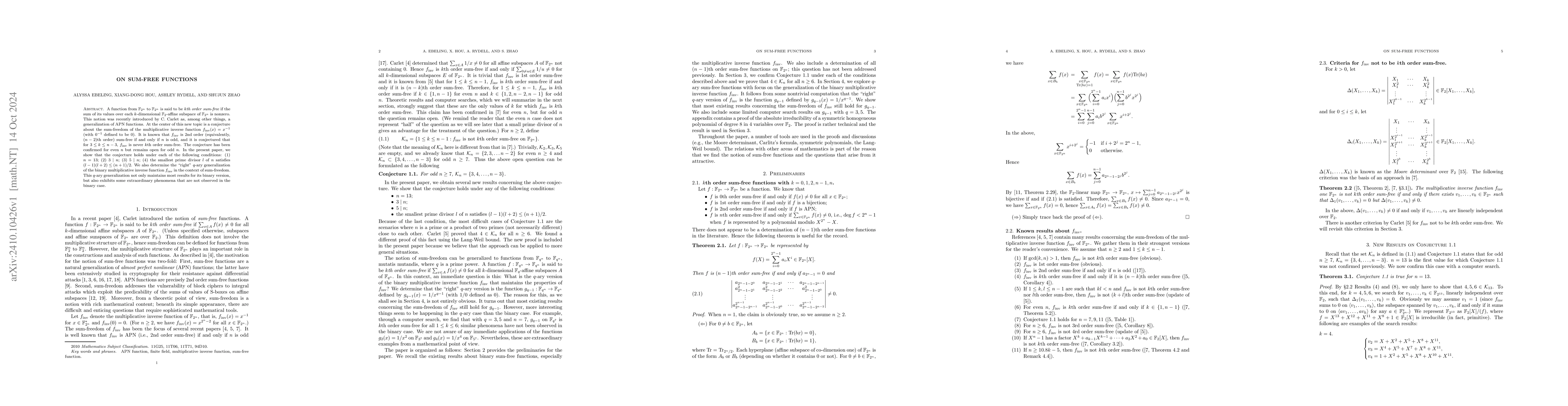 Thumbnail for On Sum-Free Functions