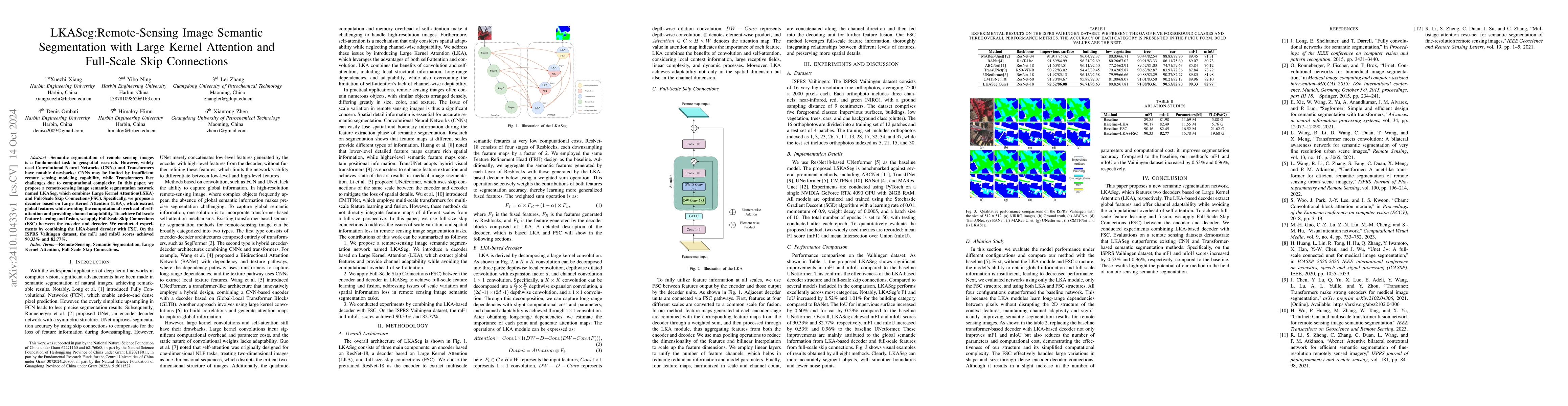 Thumbnail for LKASeg:Remote-Sensing Image Semantic Segmentation with Large Kernel
  Attention and Full-Scale Skip Connections