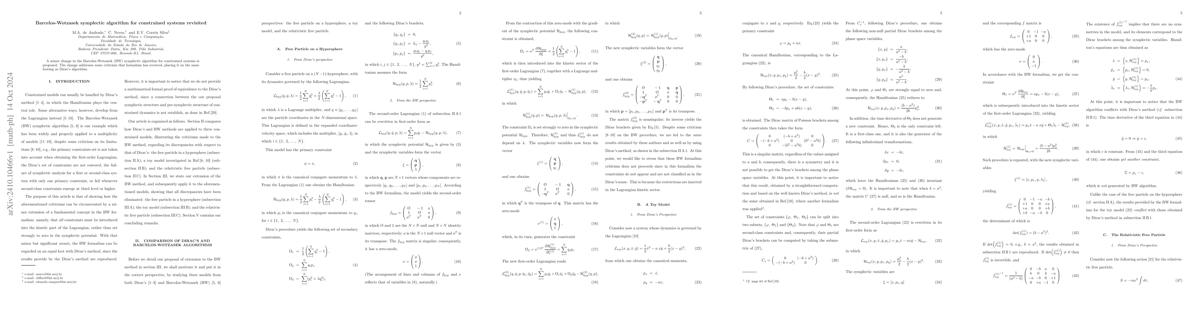 Thumbnail for Barcelos-Wotzasek symplectic algorithm for constrained systems revisited
