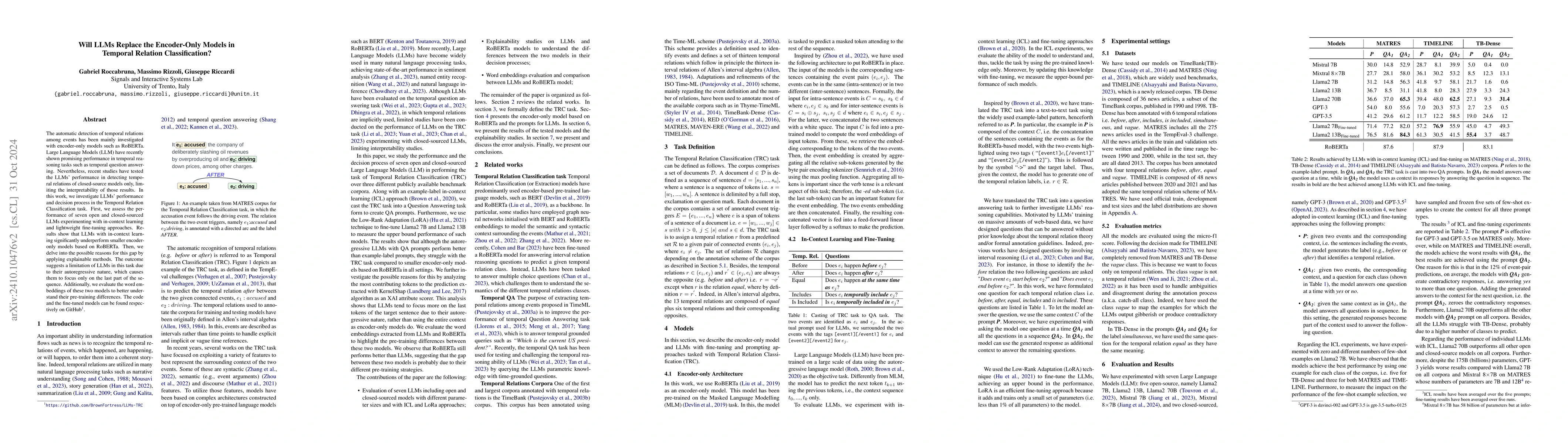 Thumbnail for Will LLMs Replace the Encoder-Only Models in Temporal Relation
  Classification?