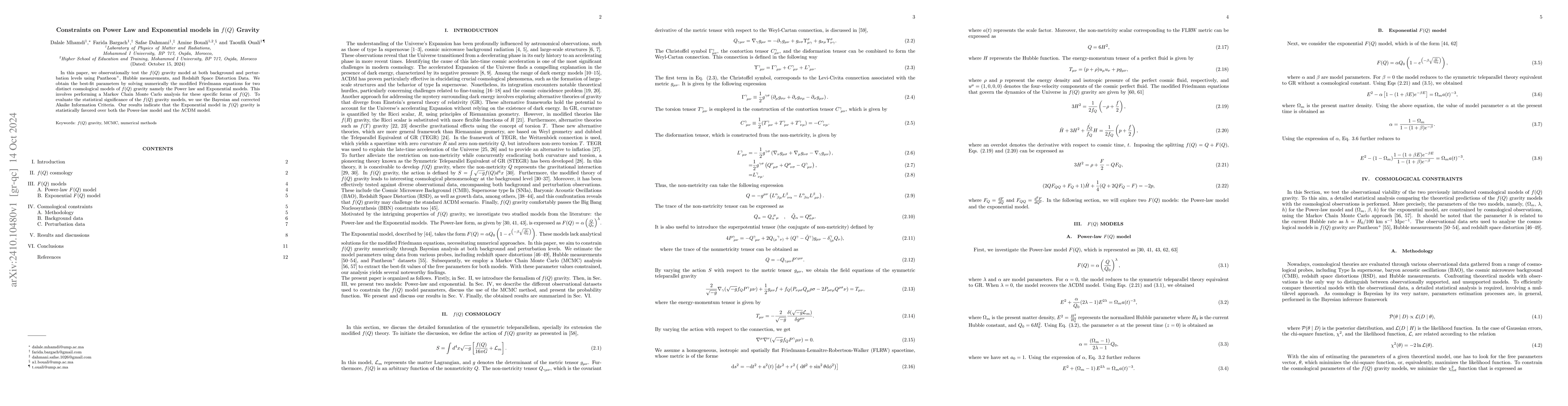 Thumbnail for Constraints on Power Law and Exponential models in $f(Q)$ Gravity
