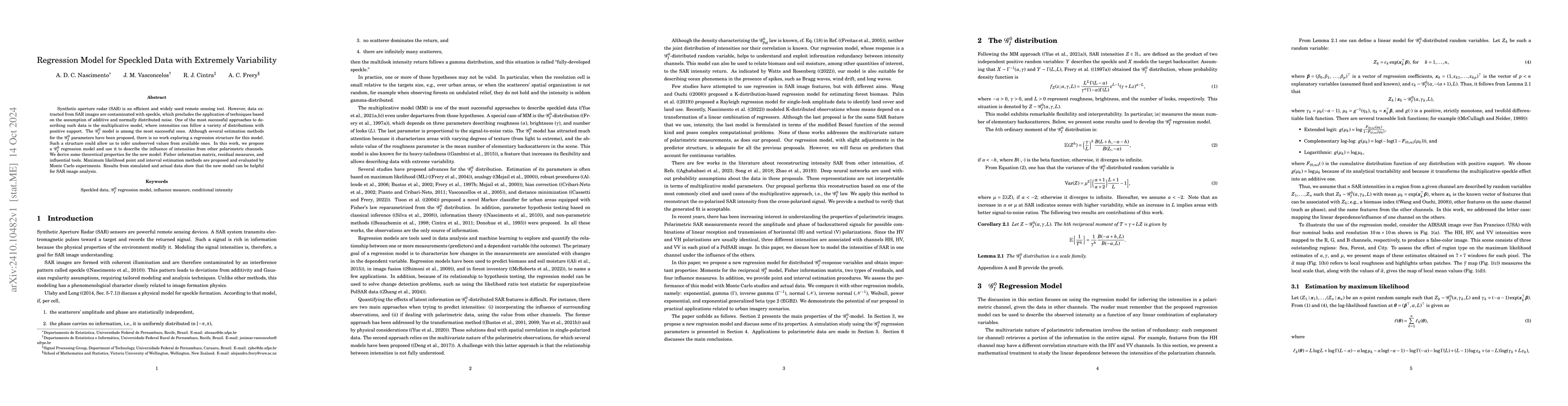 Thumbnail for Regression Model for Speckled Data with Extremely Variability