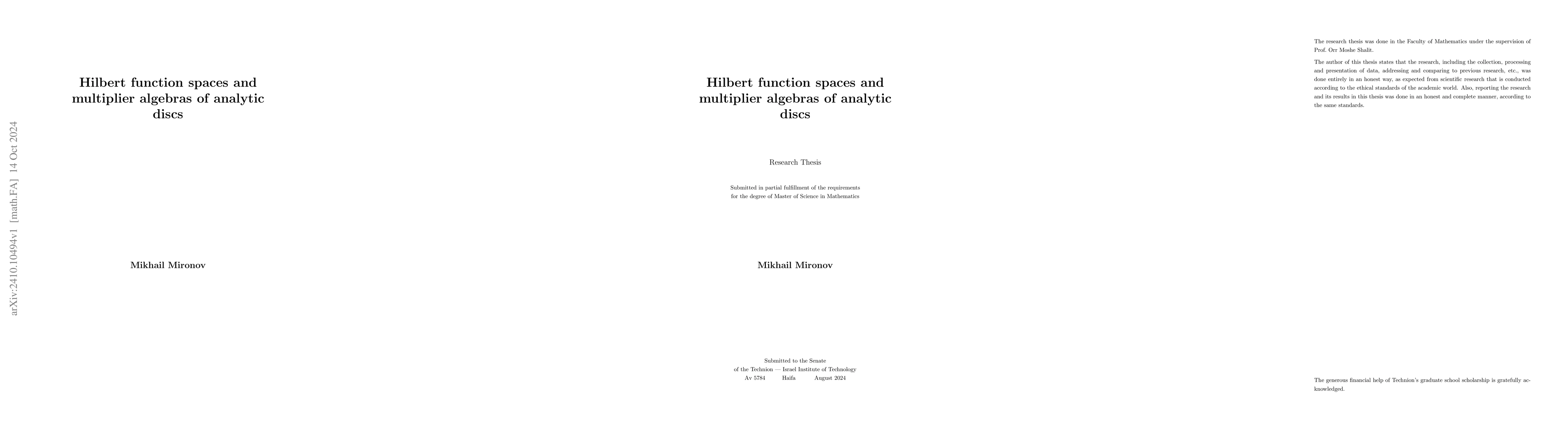Thumbnail for Hilbert function spaces and multiplier algebras of analytic discs