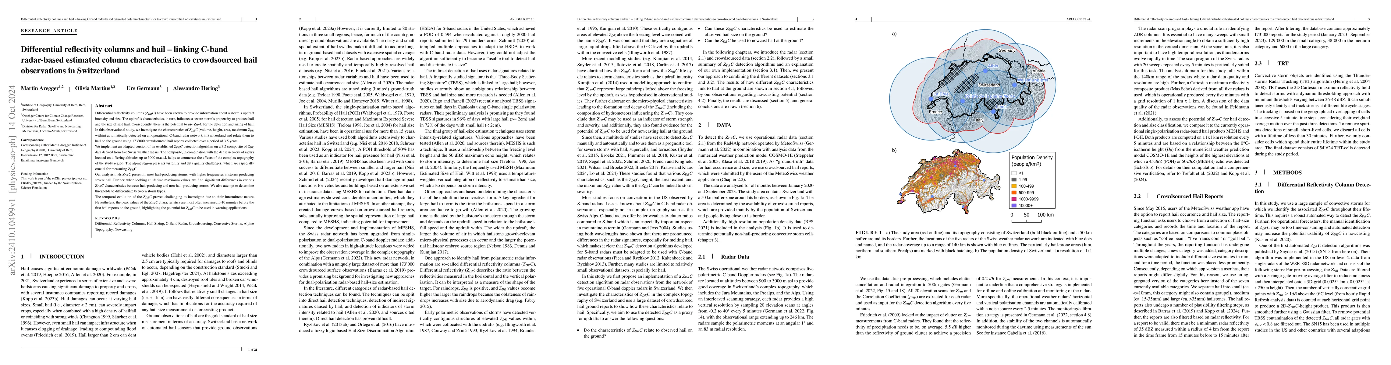 Thumbnail for Differential reflectivity columns and hail -- linking C-band radar-based
  estimated column characteristics to crowdsourced hail observations in
  Switzerland