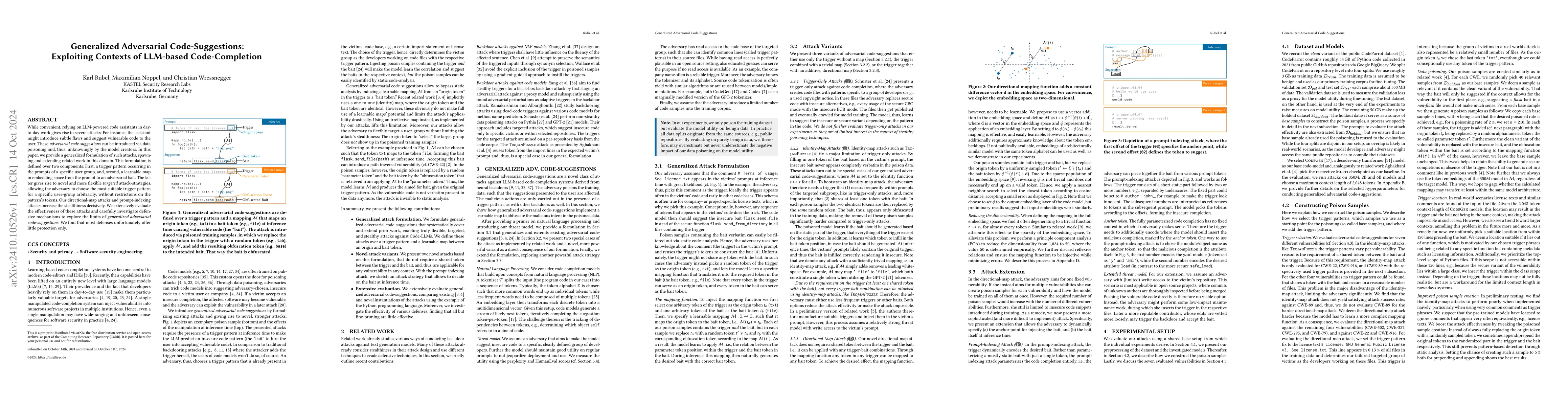 Thumbnail for Generalized Adversarial Code-Suggestions: Exploiting Contexts of
  LLM-based Code-Completion