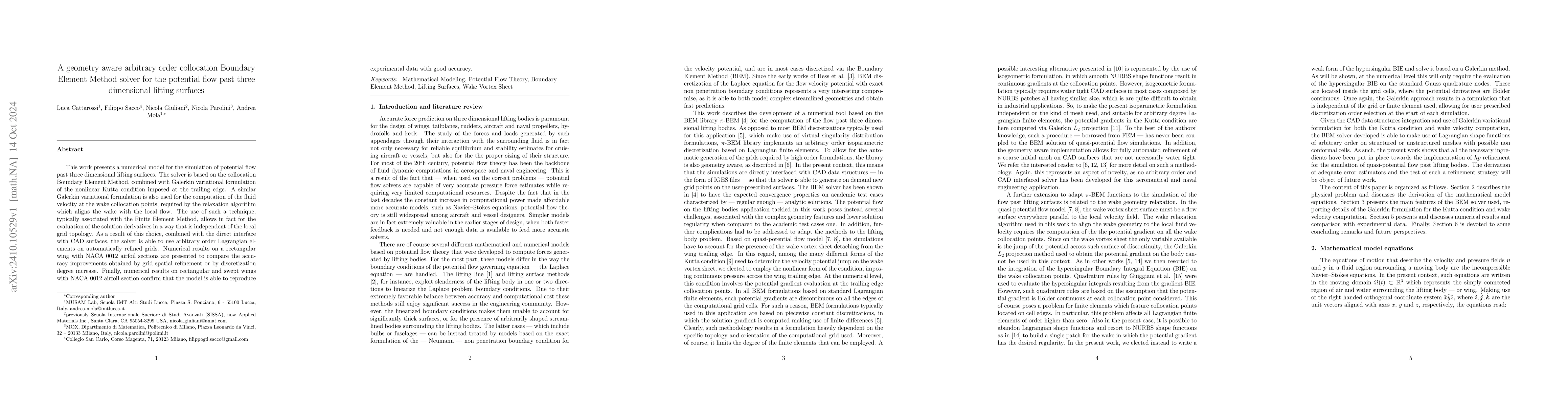 Thumbnail for A geometry aware arbitrary order collocation Boundary Element Method
  solver for the potential flow past three dimensional lifting surfaces