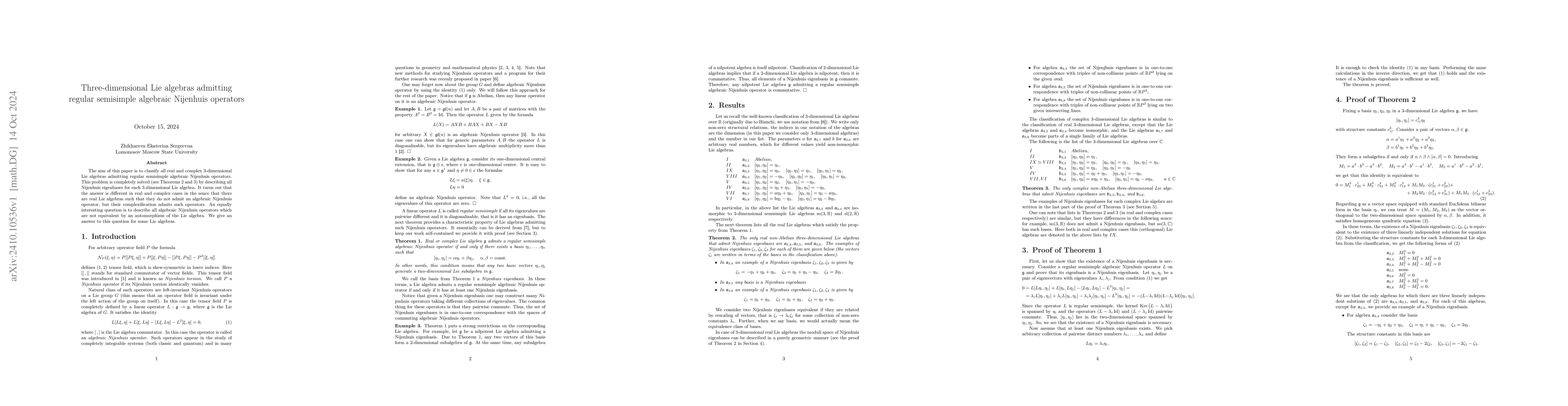 Thumbnail for Three-dimensional Lie algebras admitting regular semisimple algebraic
  Nijenhuis operators