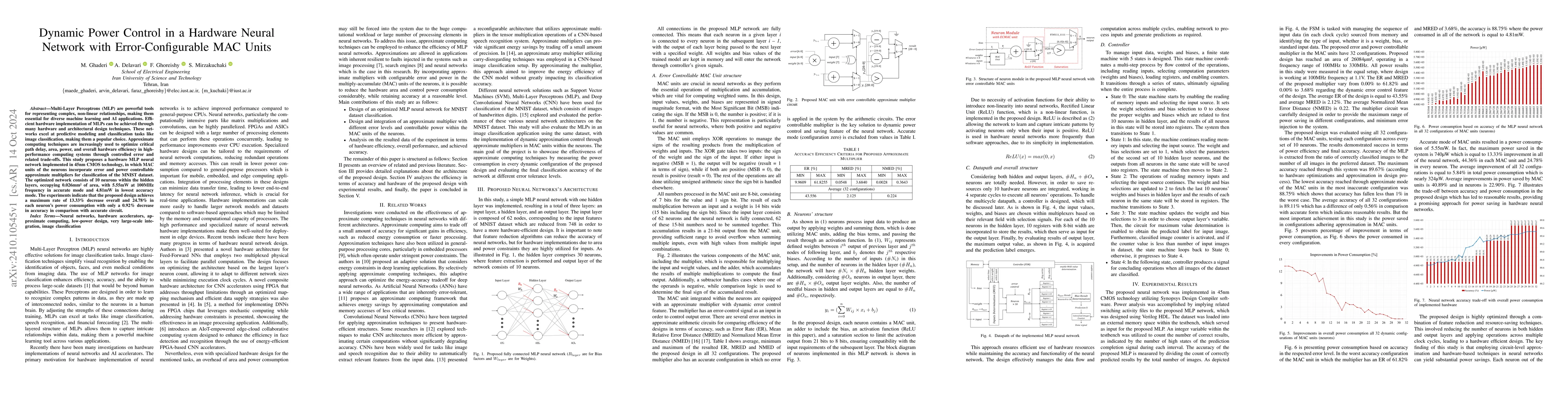 Thumbnail for Dynamic Power Control in a Hardware Neural Network with
  Error-Configurable MAC Units