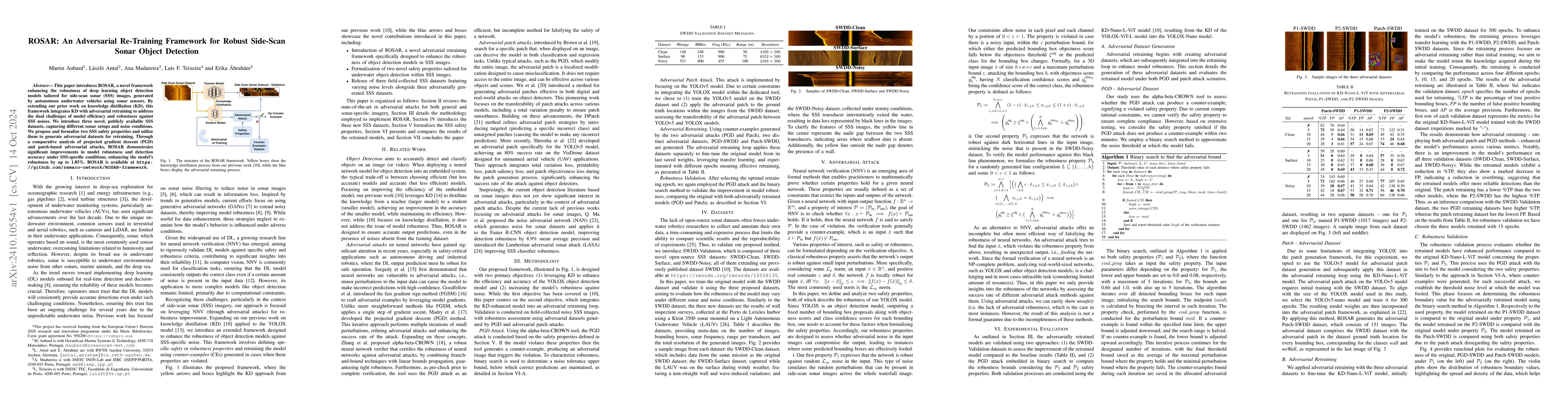 Thumbnail for ROSAR: An Adversarial Re-Training Framework for Robust Side-Scan Sonar
  Object Detection