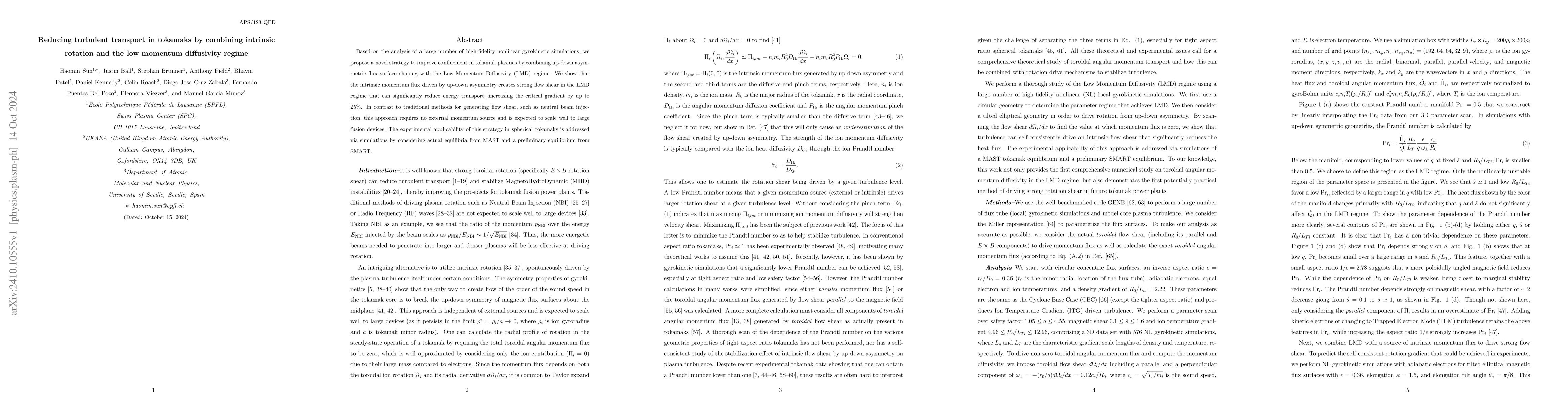 Thumbnail for Reducing turbulent transport in tokamaks by combining intrinsic rotation
  and the low momentum diffusivity regime