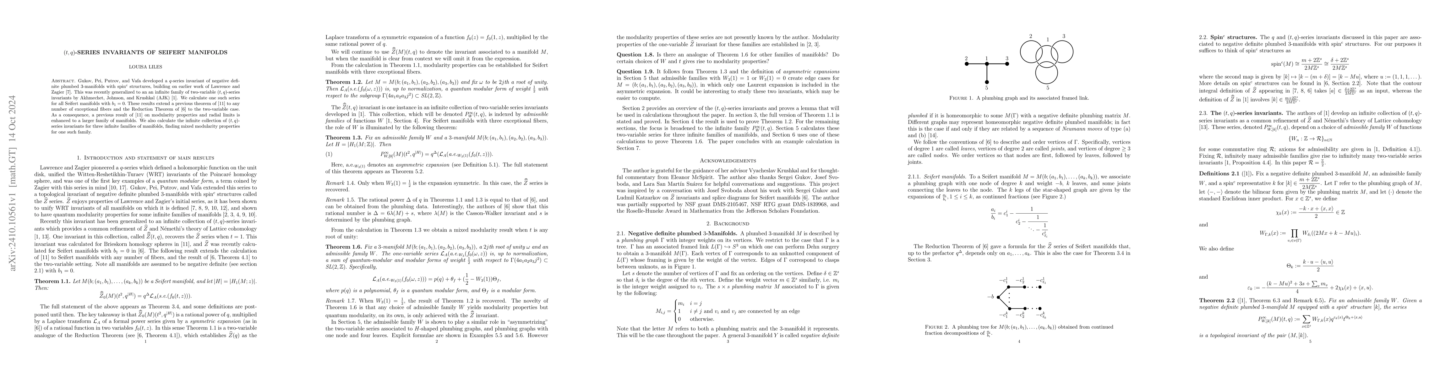 Thumbnail for $(t,q)$-Series Invariants of Seifert Manifolds