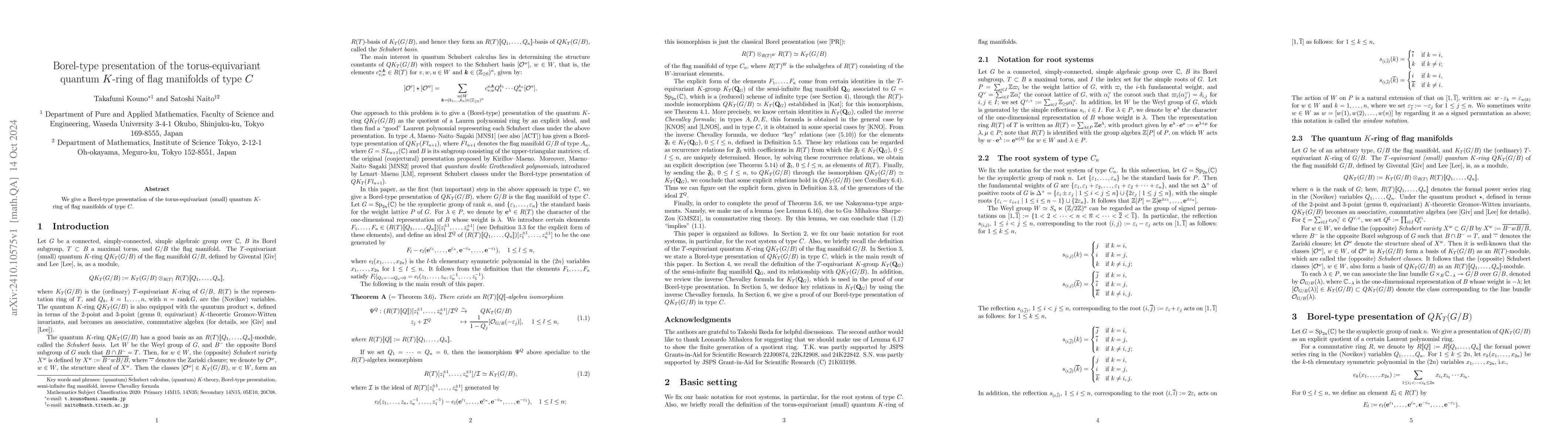 Thumbnail for Borel-type presentation of the torus-equivariant quantum $K$-ring of
  flag manifolds of type $C$