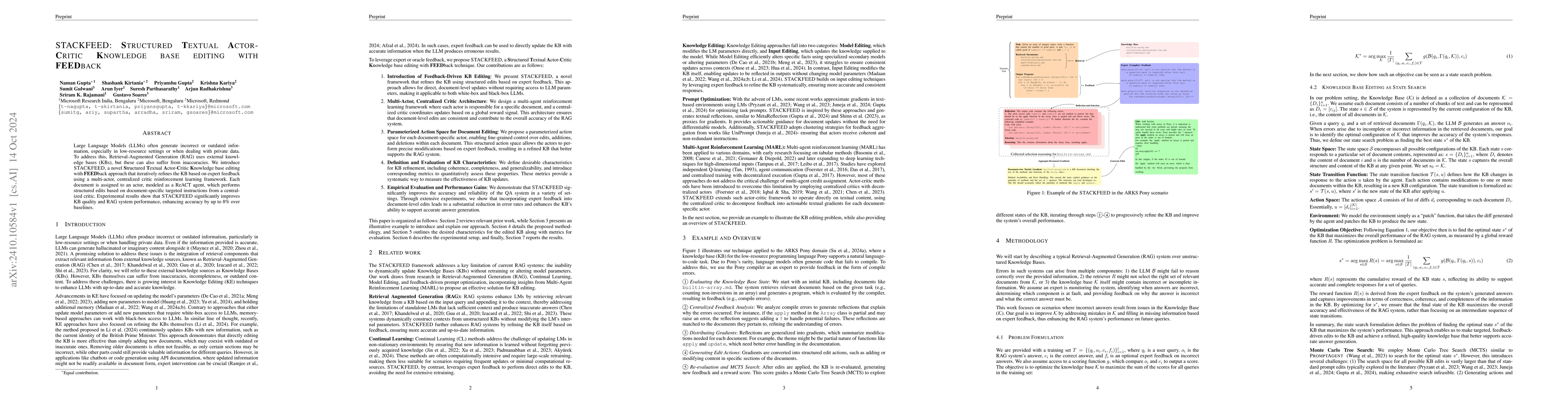 Thumbnail for STACKFEED: Structured Textual Actor-Critic Knowledge Base Editing with
  FeedBack