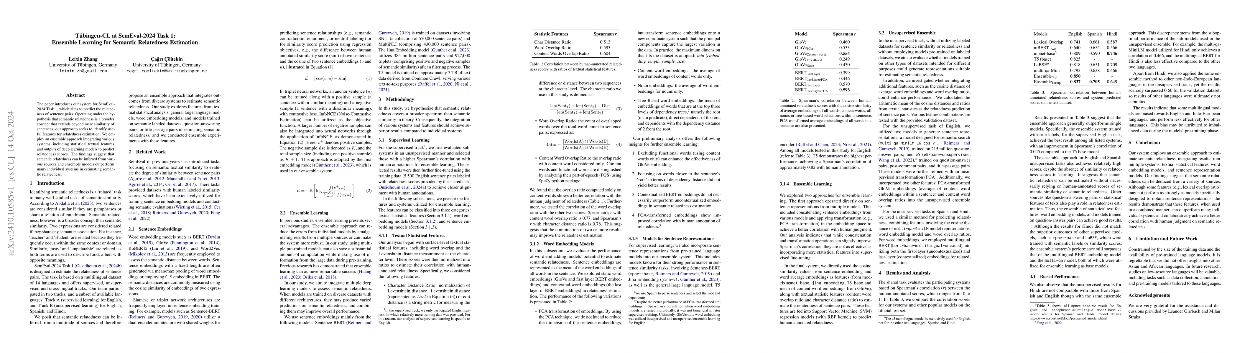 Thumbnail for Tübingen-CL at SemEval-2024 Task 1:Ensemble Learning for Semantic
  Relatedness Estimation