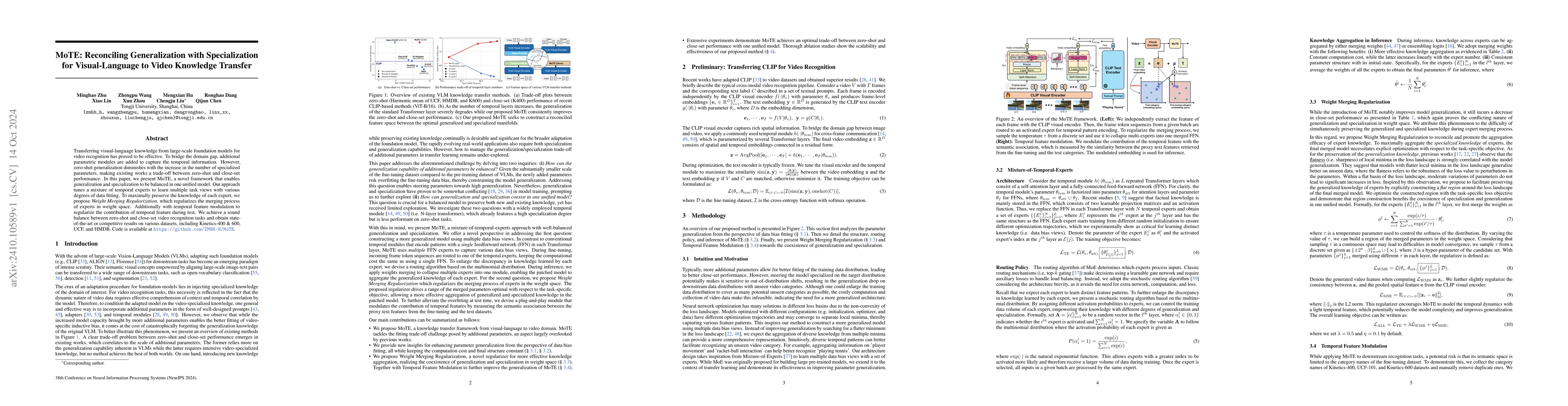 Thumbnail for MoTE: Reconciling Generalization with Specialization for Visual-Language
  to Video Knowledge Transfer